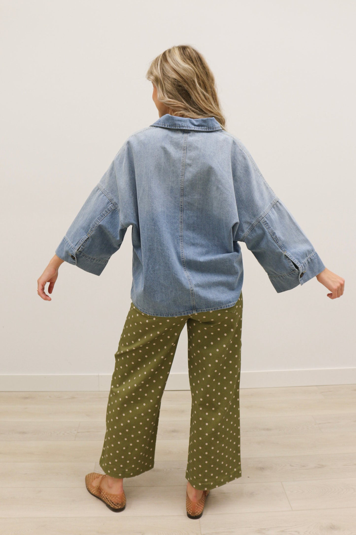 Romilly Oversized Front Pocket Collared Blouse 100% Cotton - Denim