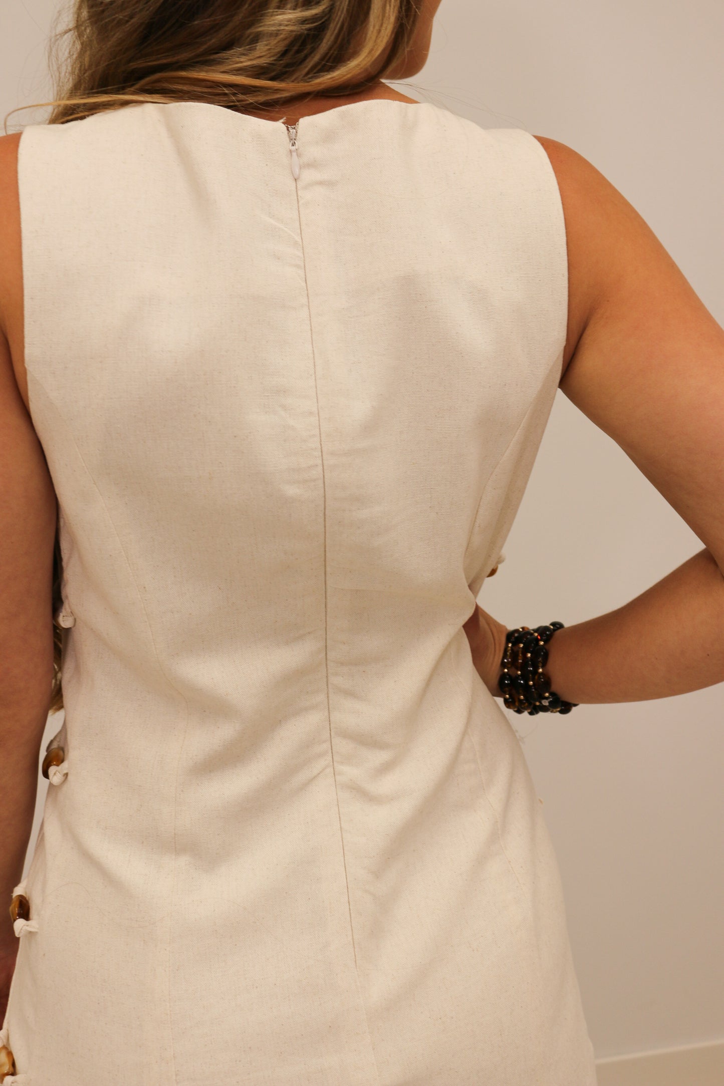 Rou Linen Natural Stone Studded Mini Dress - Natural