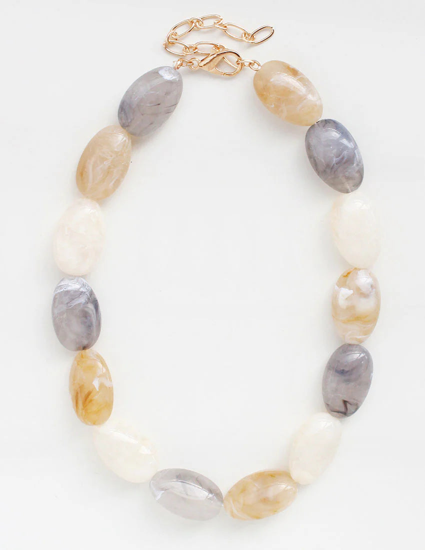 Rue Oval Stone Beaded Necklace - Natural Multi