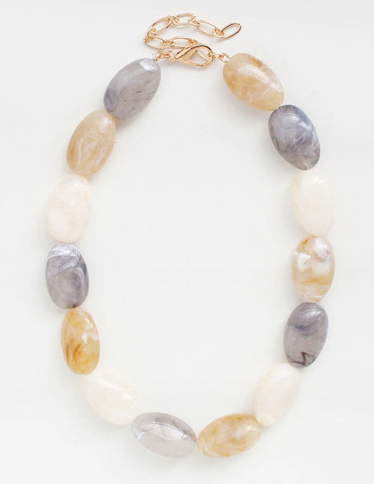 Rue Oval Stone Beaded Necklace - Natural Multi