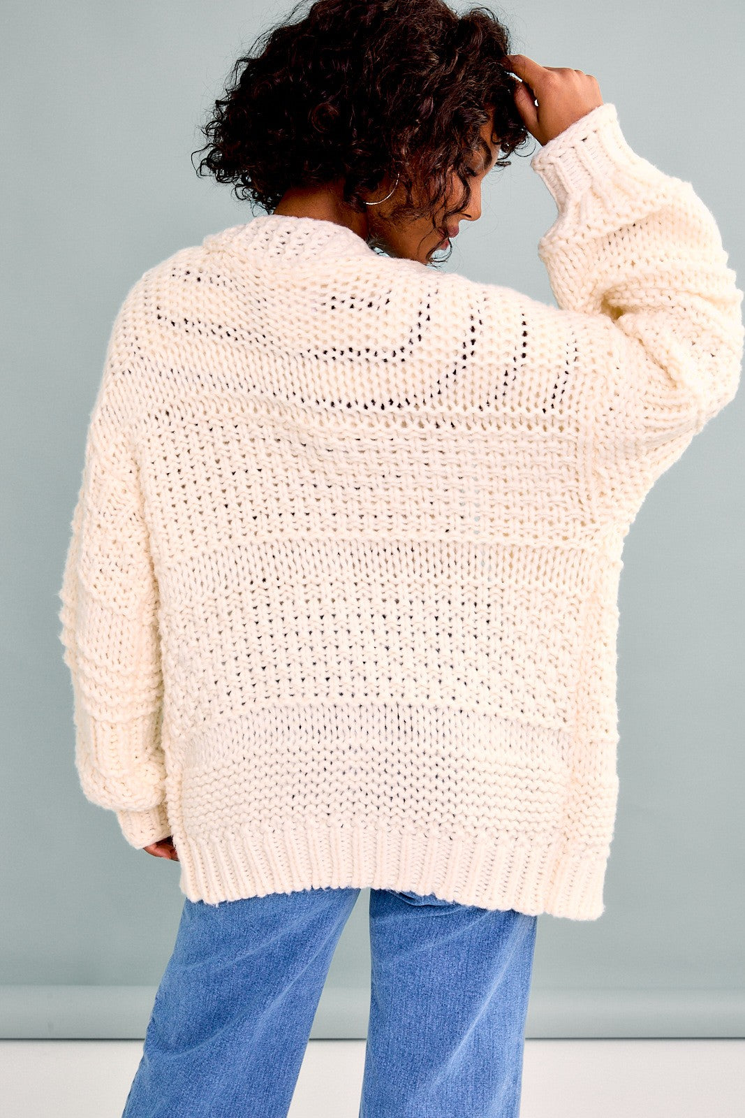 Rue Long Sleeve Chunky Knit Open Front Cardigan Cream Shop Goldfinch Boutique