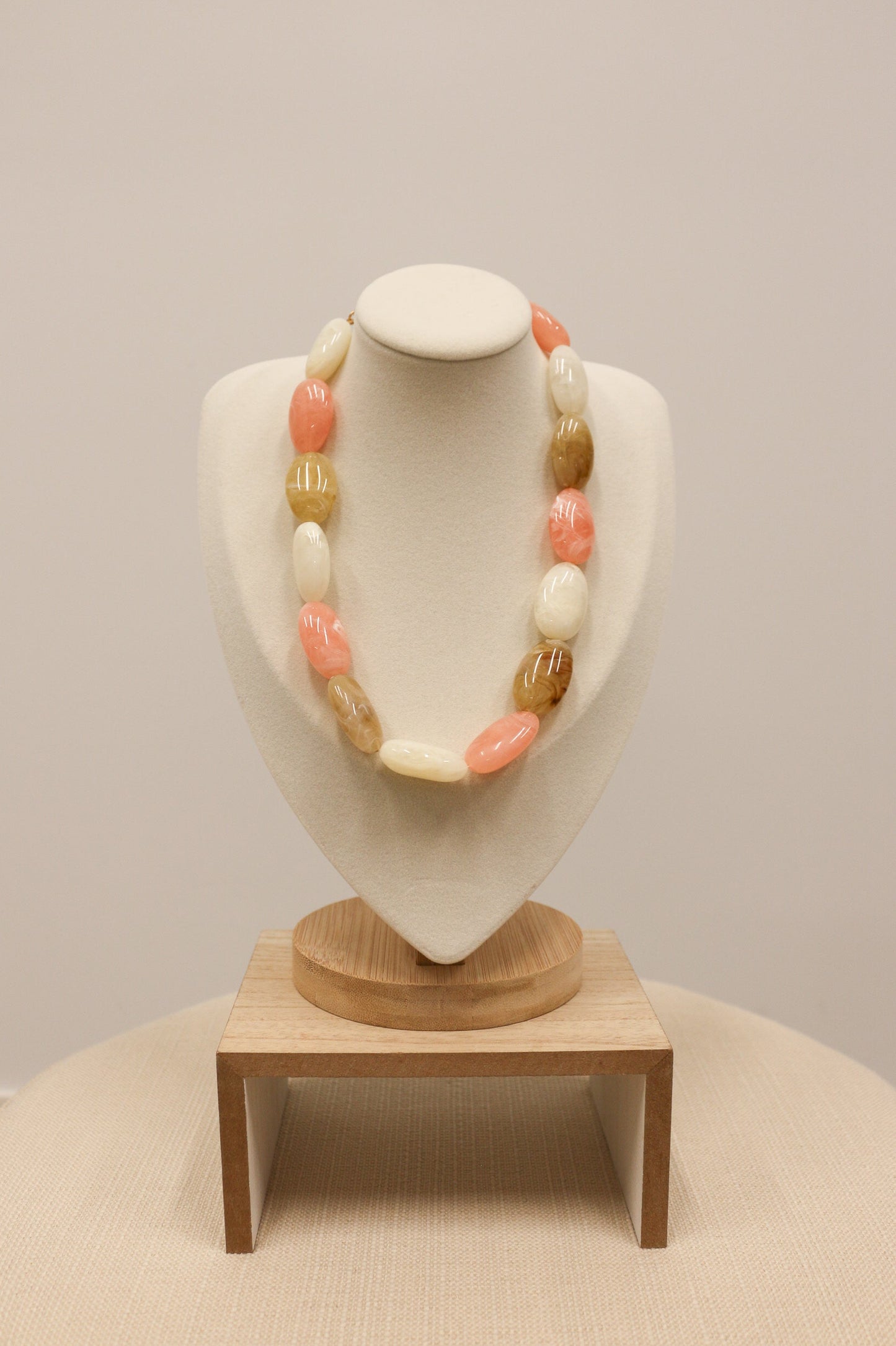 Rue Oval Stone Beaded Necklace - Light Pink Multi