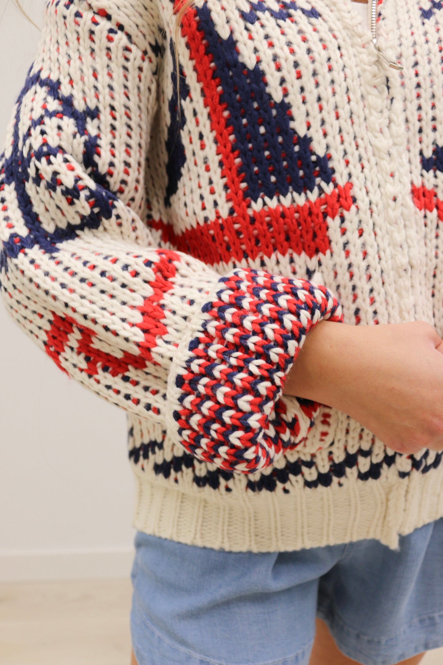 Sailboat Nautical Print Front Zip Cardigan - Cream Multi