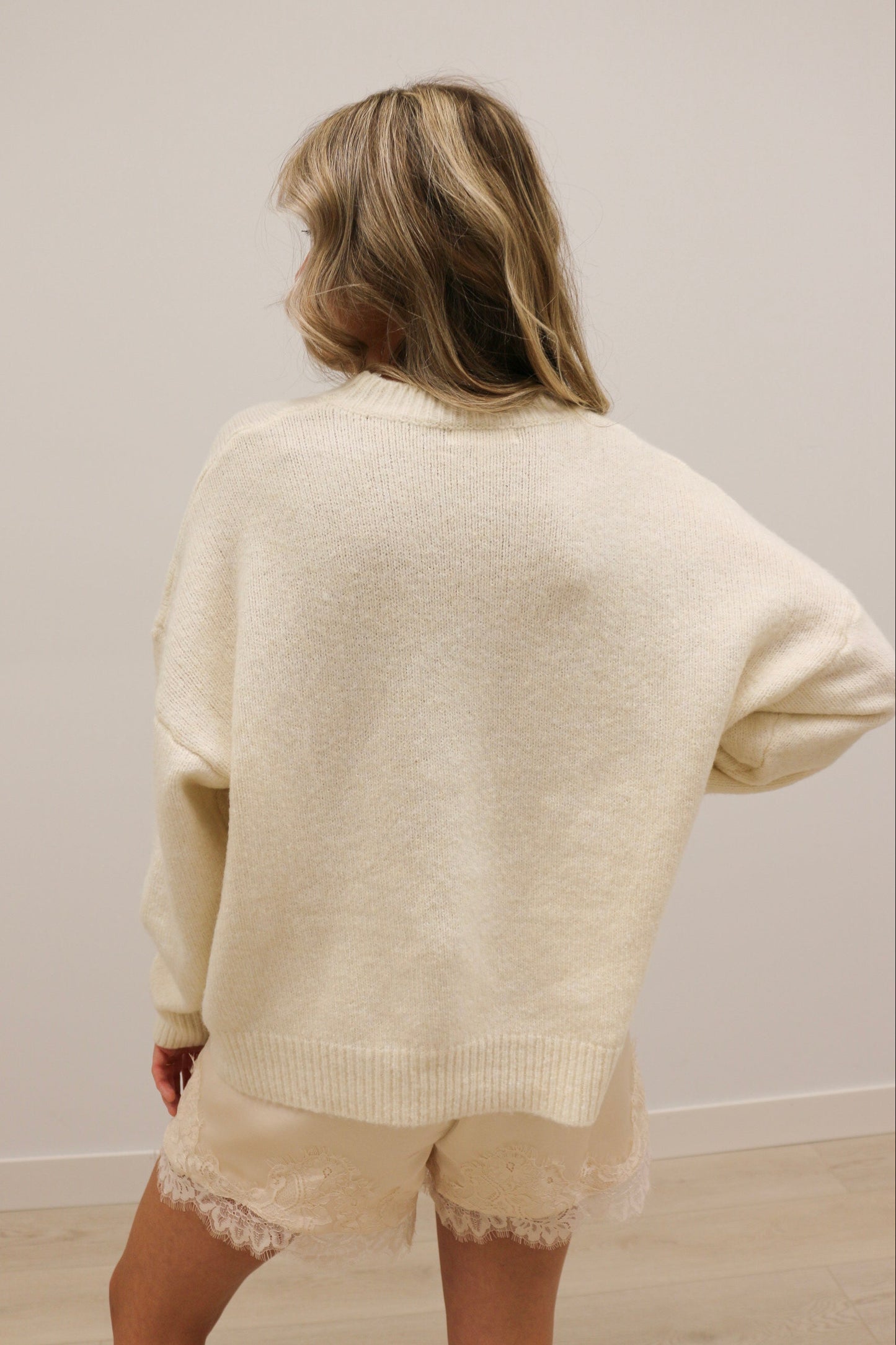 Sailboat Print Long Sleeve Fuzzy Sweater - Cream Multi
