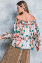 Load image into Gallery viewer, Samantha Floral Off the Shoulder Embroidered Blouse - Bronze Teal Multi
