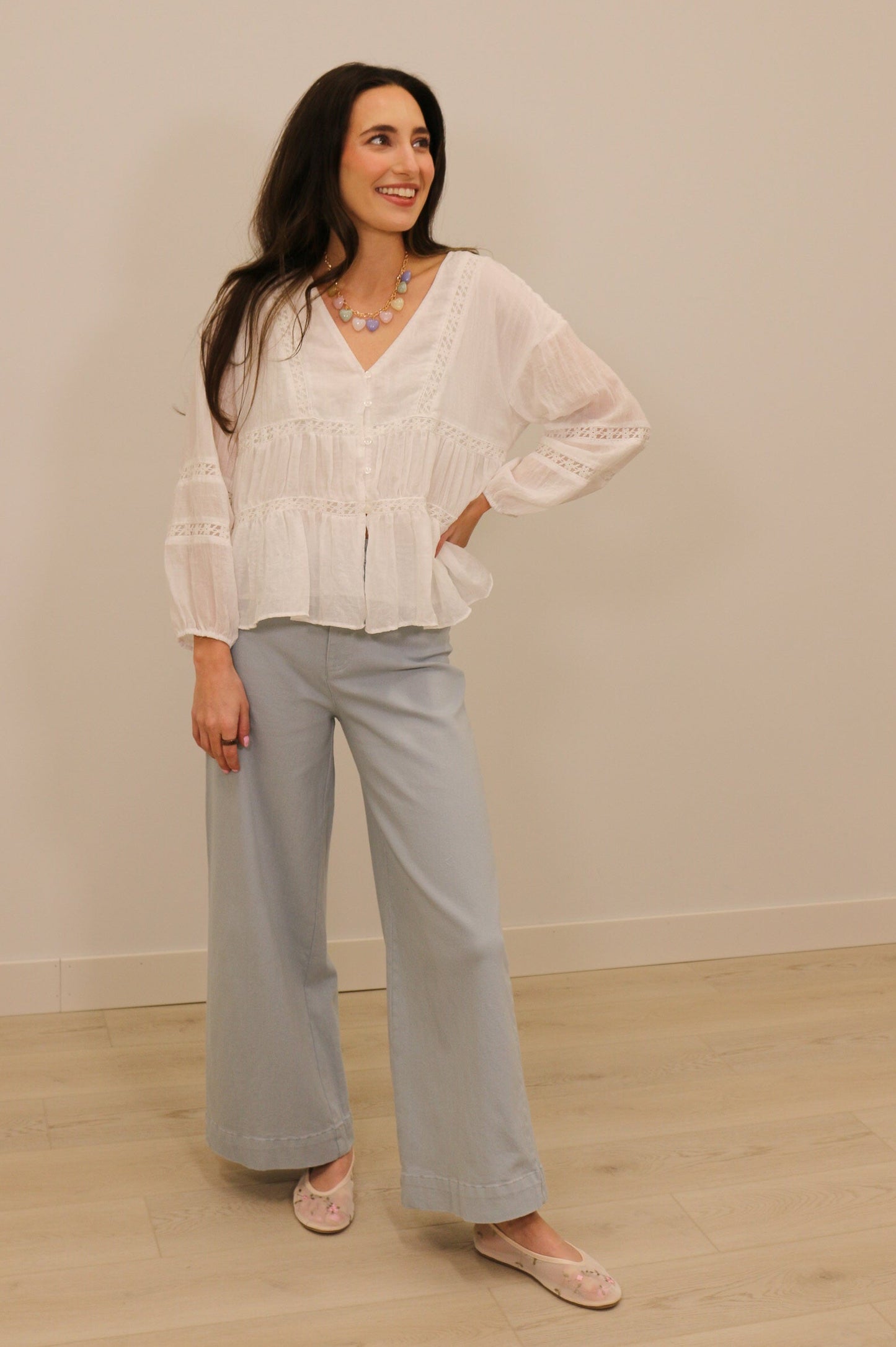 Sandra High Waisted Wide Leg Soft Pants - Robin Egg