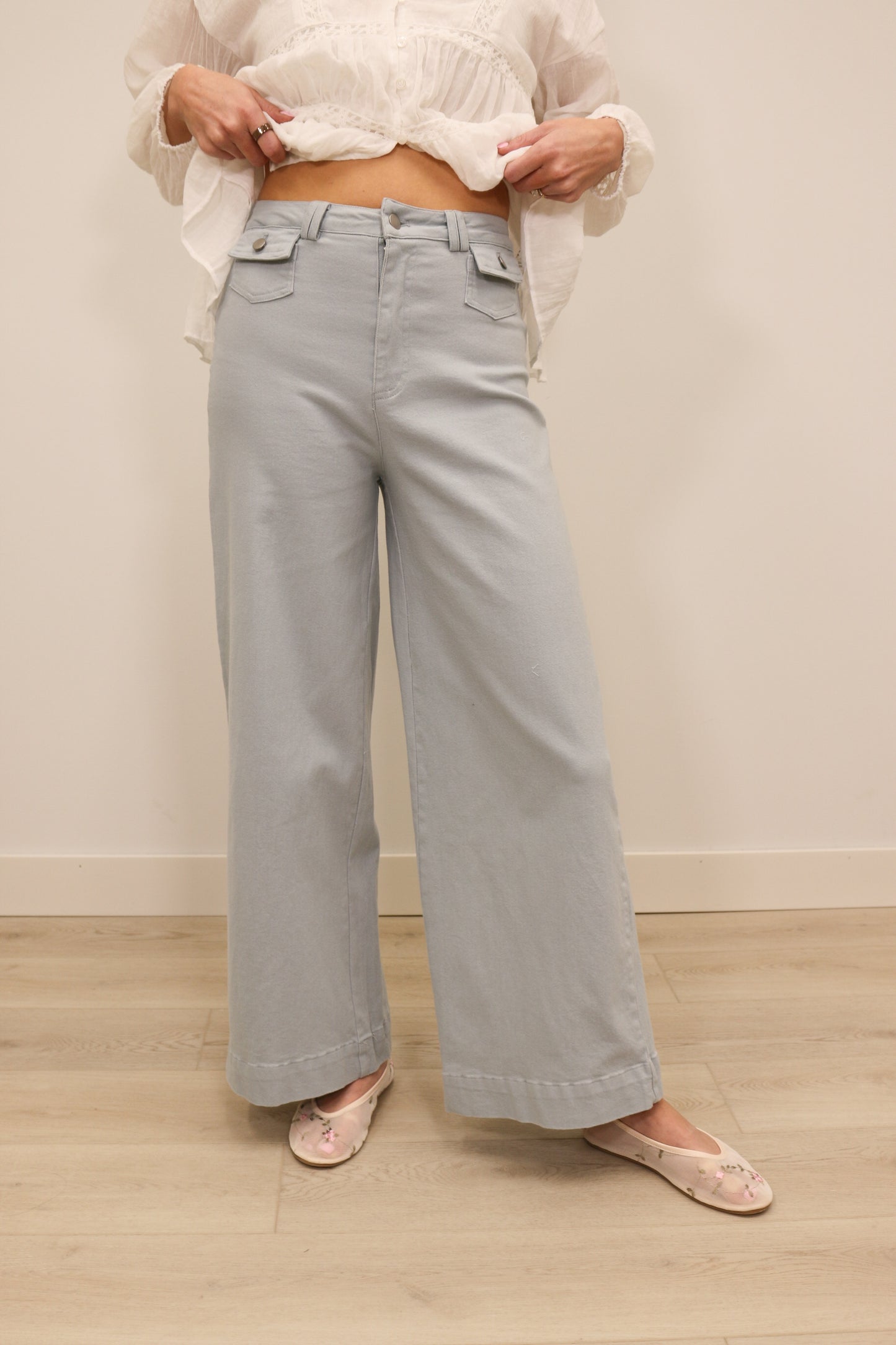 Sandra High Waisted Wide Leg Soft Pants - Robin Egg
