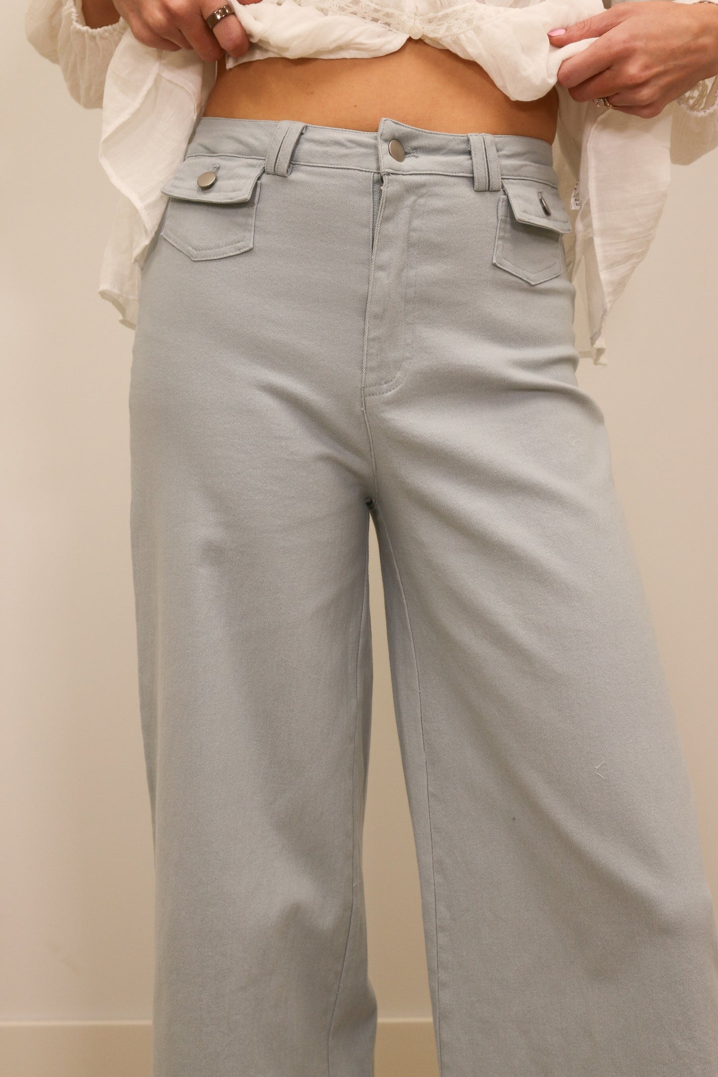 Sandra High Waisted Wide Leg Soft Pants - Robin Egg