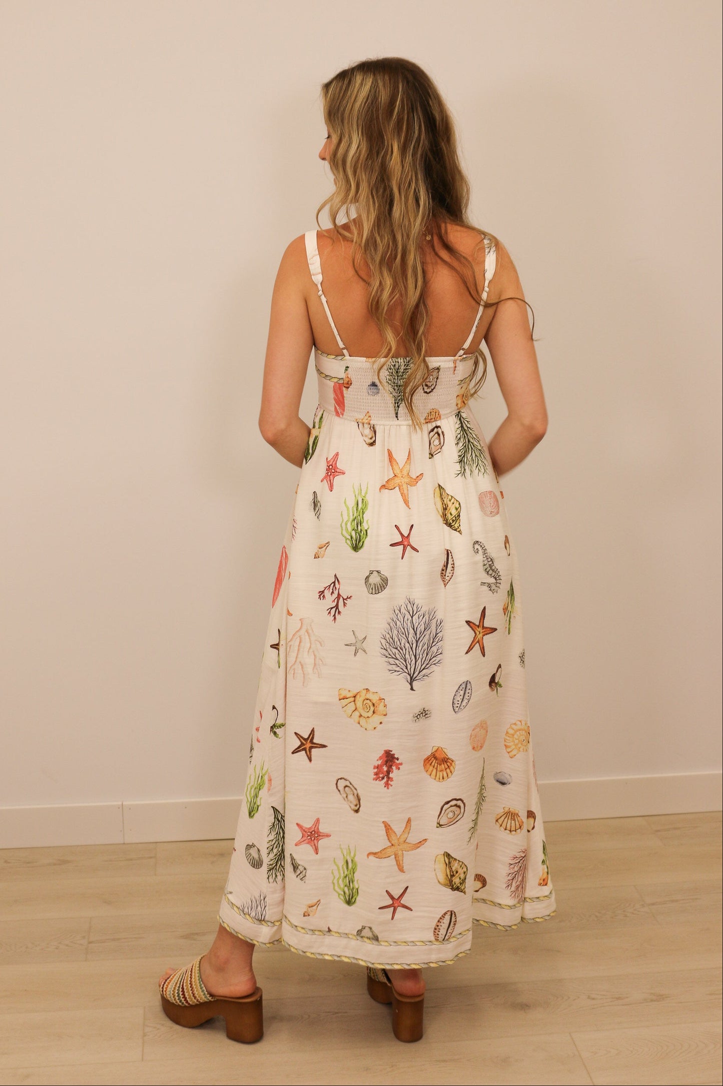 Sealife Printed Sleeveless Midi Dress - Cream Multi