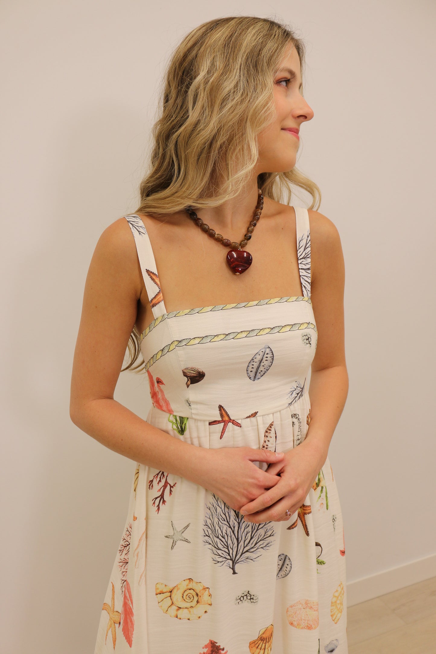 Sealife Printed Sleeveless Midi Dress - Cream Multi