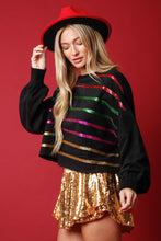Load image into Gallery viewer, Multi-Color Sequin Stripe Holiday Cropped Sweater - Black Multi
