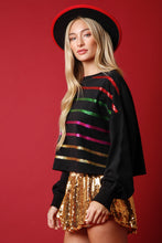 Load image into Gallery viewer, Multi-Color Sequin Stripe Holiday Cropped Sweater - Black Multi

