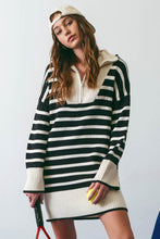 Load image into Gallery viewer, Serena Striped Fold Over Collar Half Zip Knit Sweater Dress - Black &amp; White
