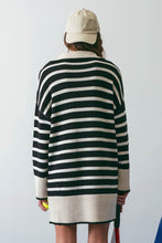 Load image into Gallery viewer, Serena Striped Fold Over Collar Half Zip Knit Sweater Dress - Black &amp; White
