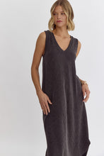 Load image into Gallery viewer, Shore Ribbed Knit V-Neck Relaxed Fit Dress - Charcoal
