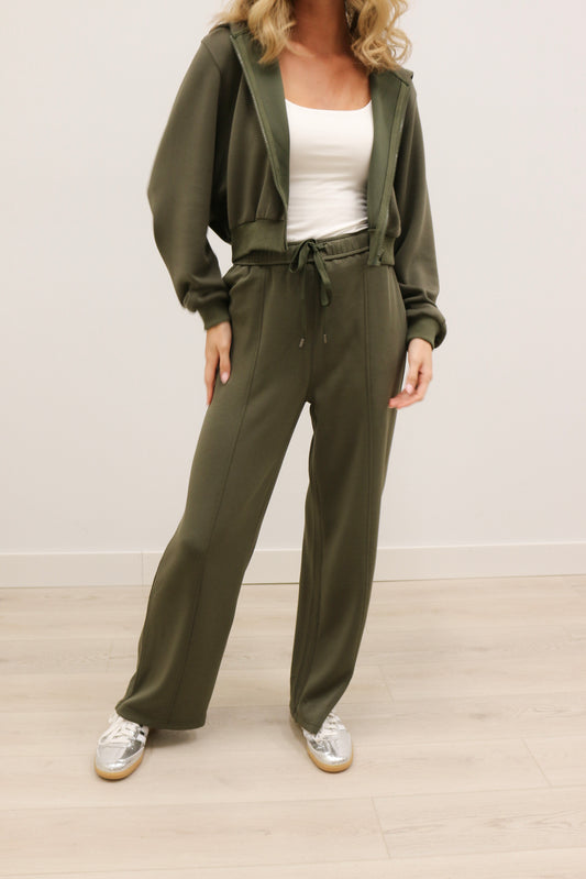 Soft Modal Athleisure Wide Leg Drawstring Pant - Dark Green