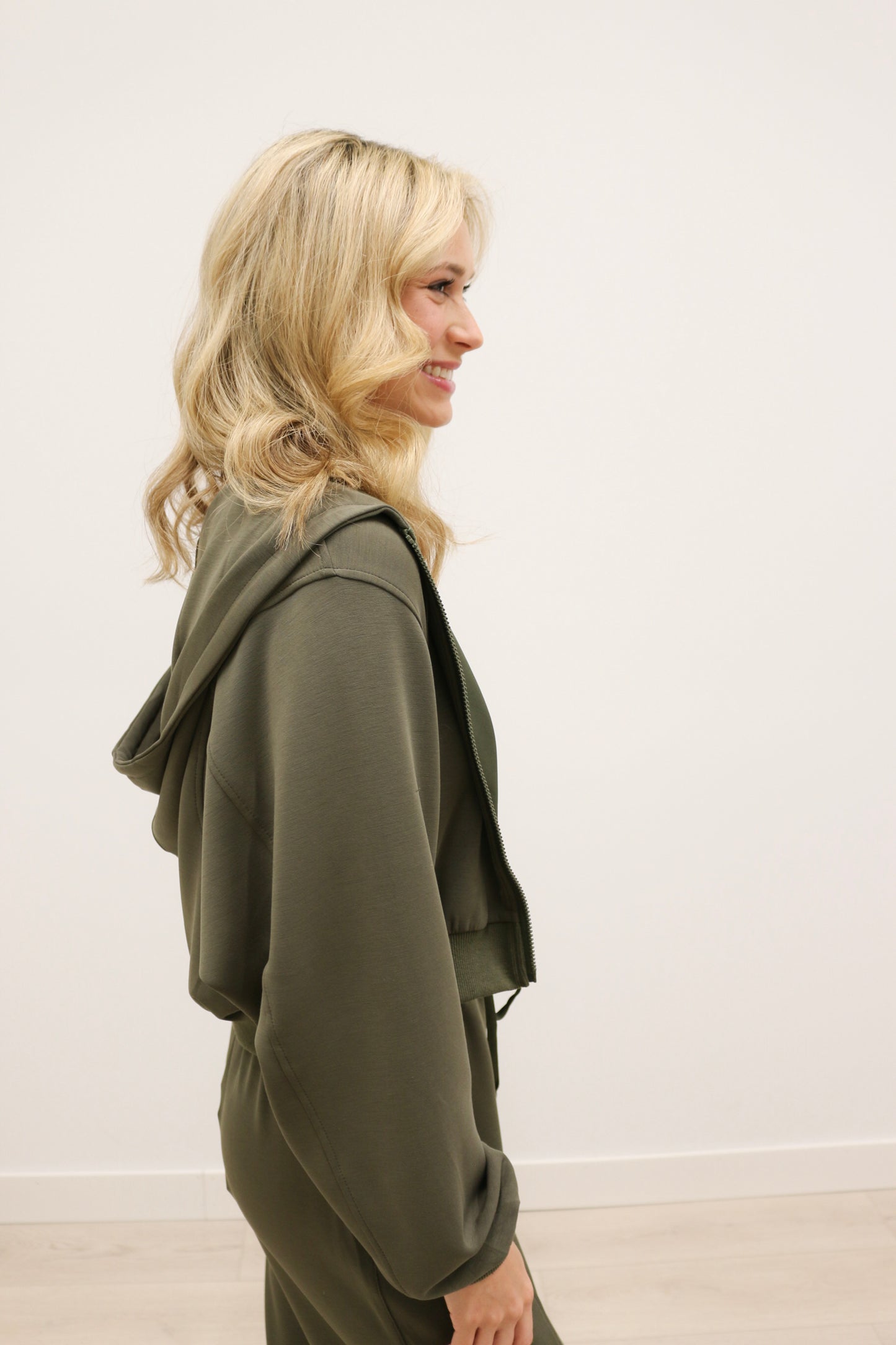 Soft Modal Long Sleeve Zip Up Hooded Jacket - Dark Green