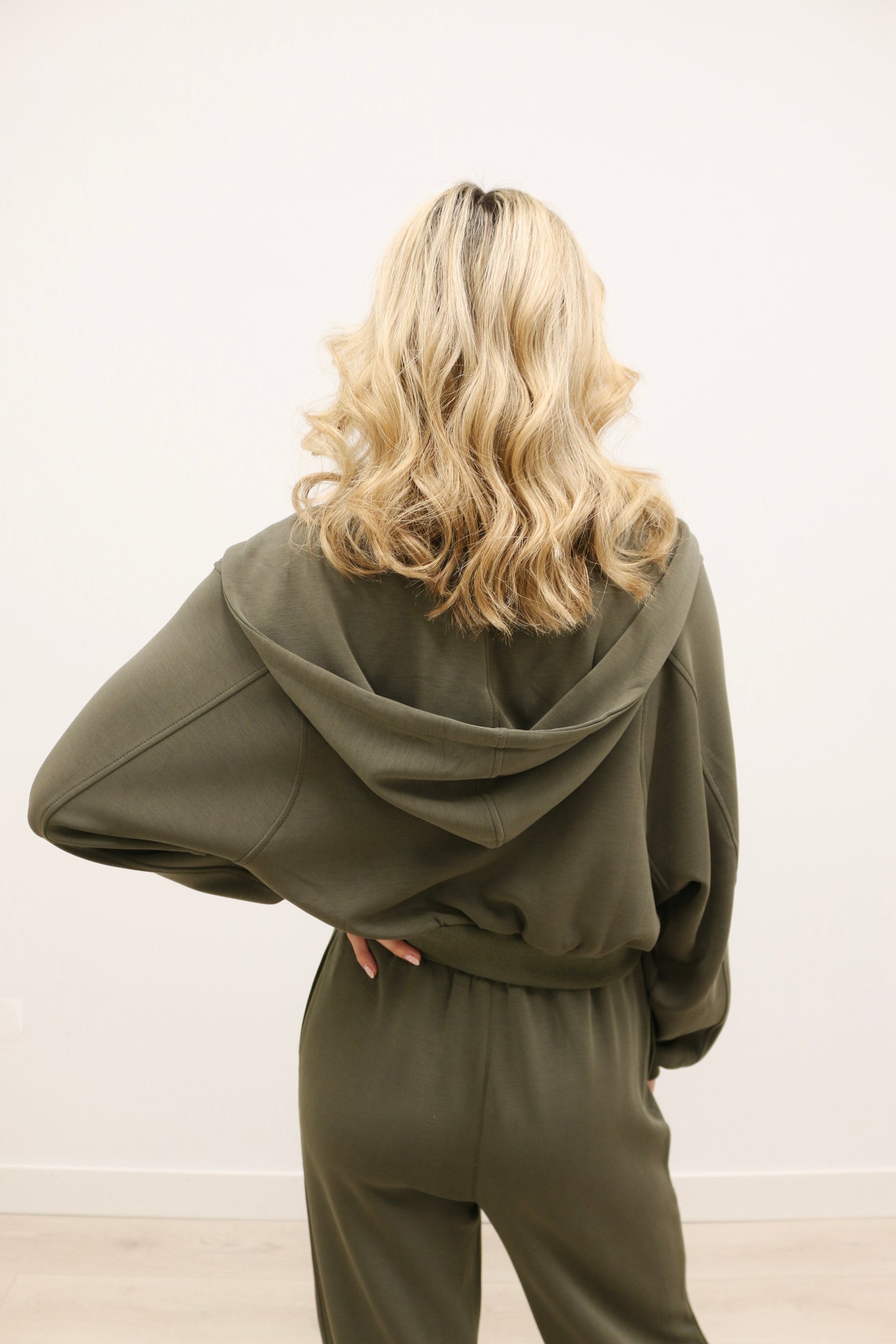 Soft Modal Long Sleeve Zip Up Hooded Jacket - Dark Green