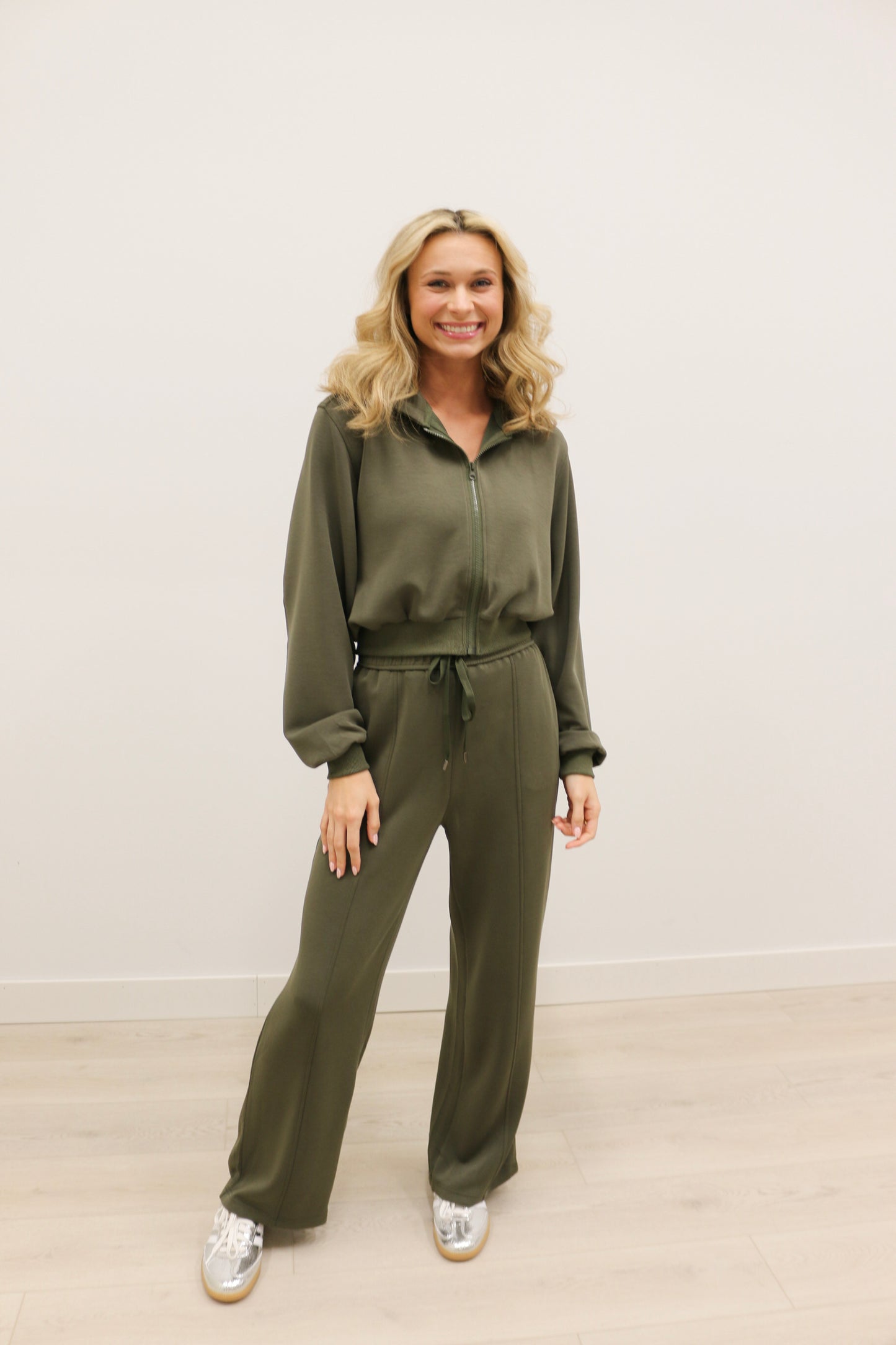 Soft Modal Long Sleeve Zip Up Hooded Jacket - Dark Green