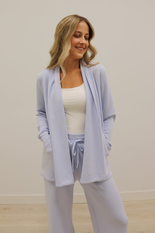 Soft Modal Athleisure Long Sleeve Shawl Cardigan - Light Blue