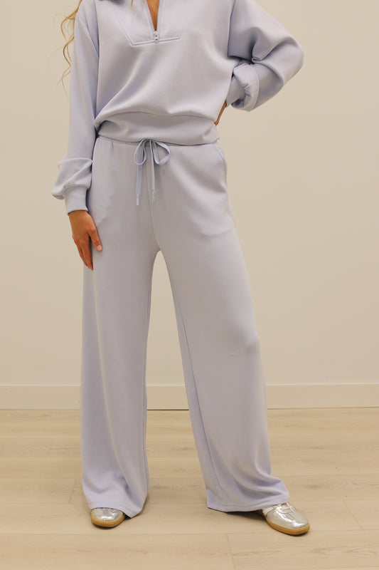 Soft Modal Athleisure Wide Leg Drawstring Pant - Light Blue