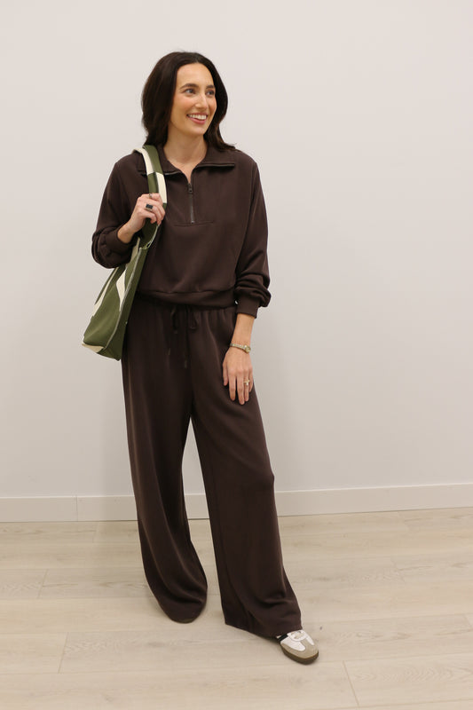 Soft Modal Athleisure Wide Leg Drawstring Pant - Espresso Brown