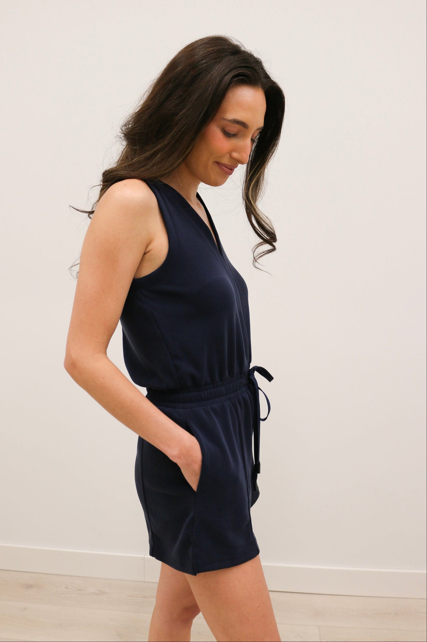 Soft Modal V-Neckline Sleeveless Romper - Navy Blue