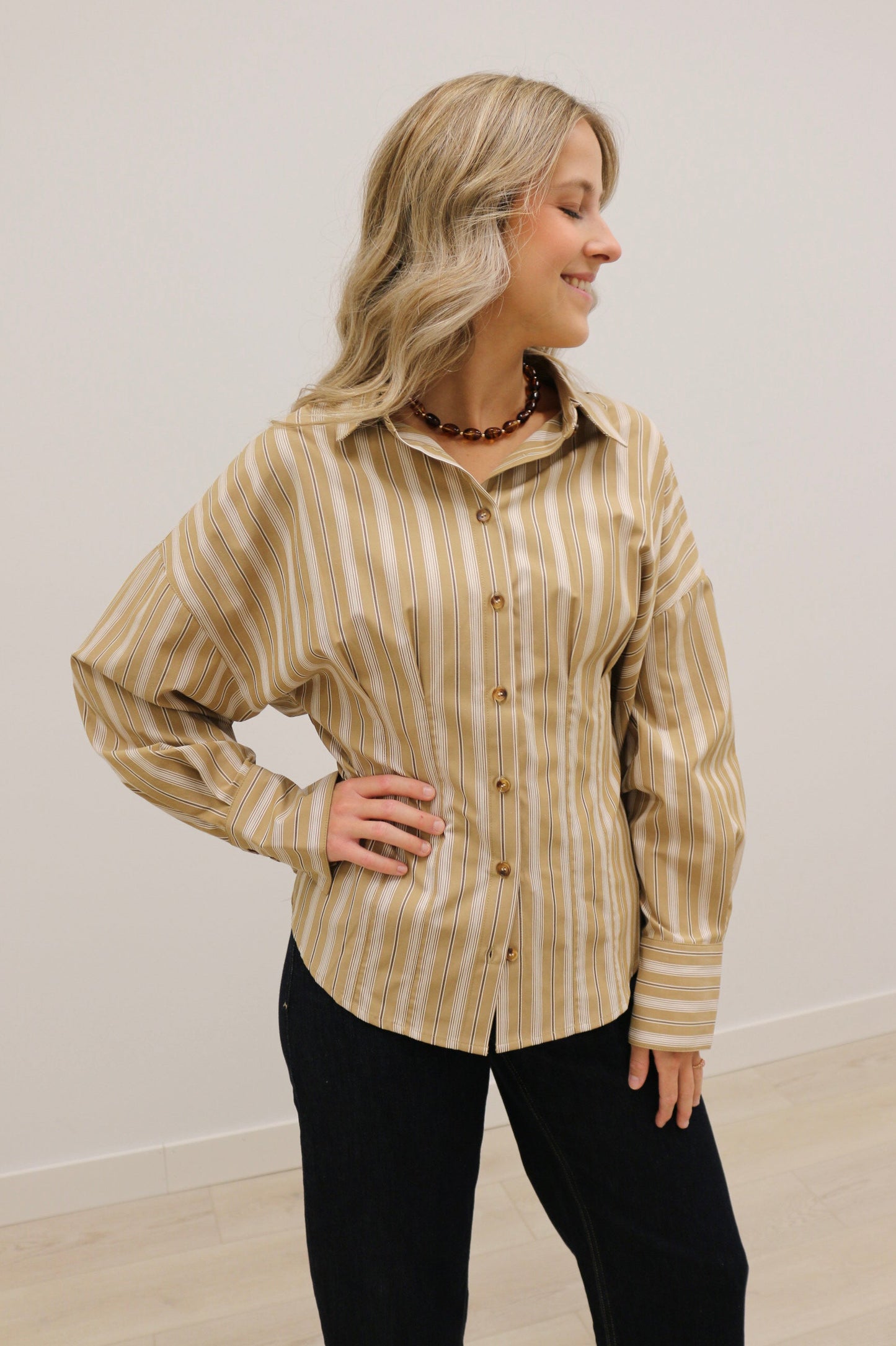Soho Slim Fit Stripe Collared Button Up - Tan Multi