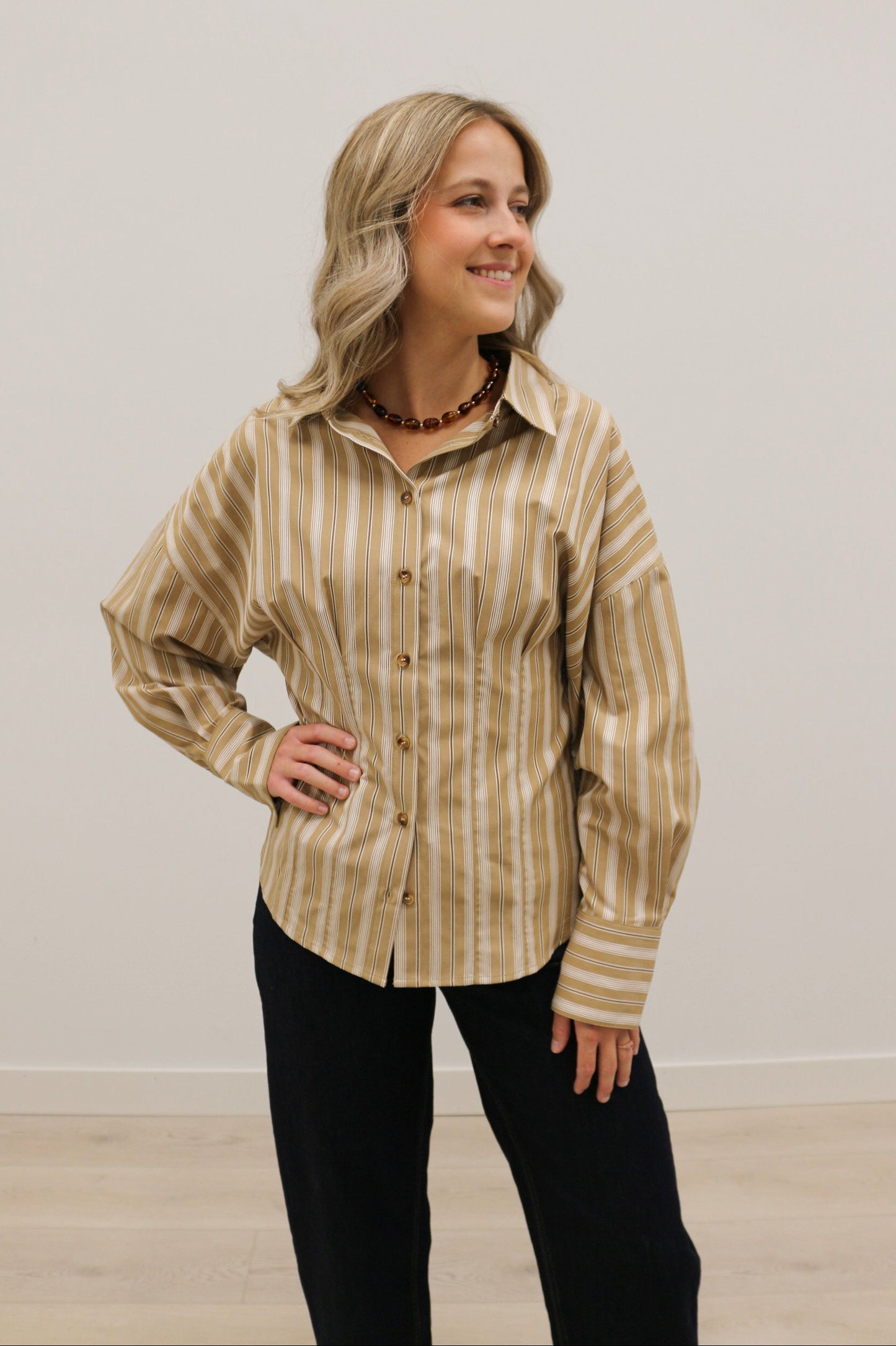 Soho Slim Fit Stripe Collared Button Up - Tan Multi