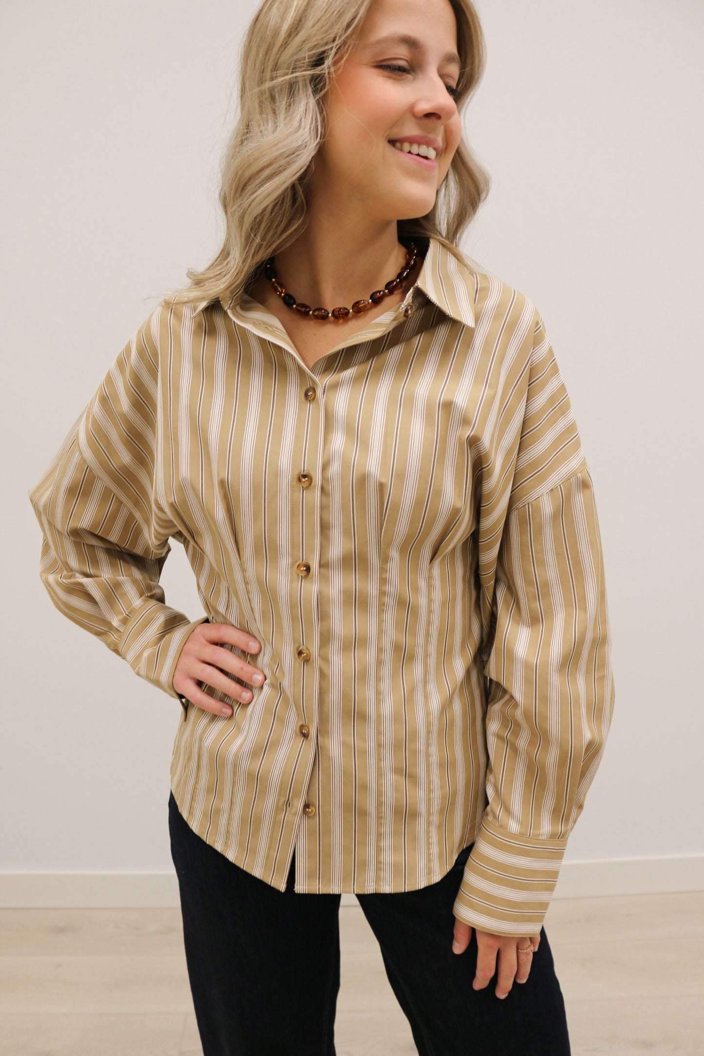 Soho Slim Fit Stripe Collared Button Up - Tan Multi