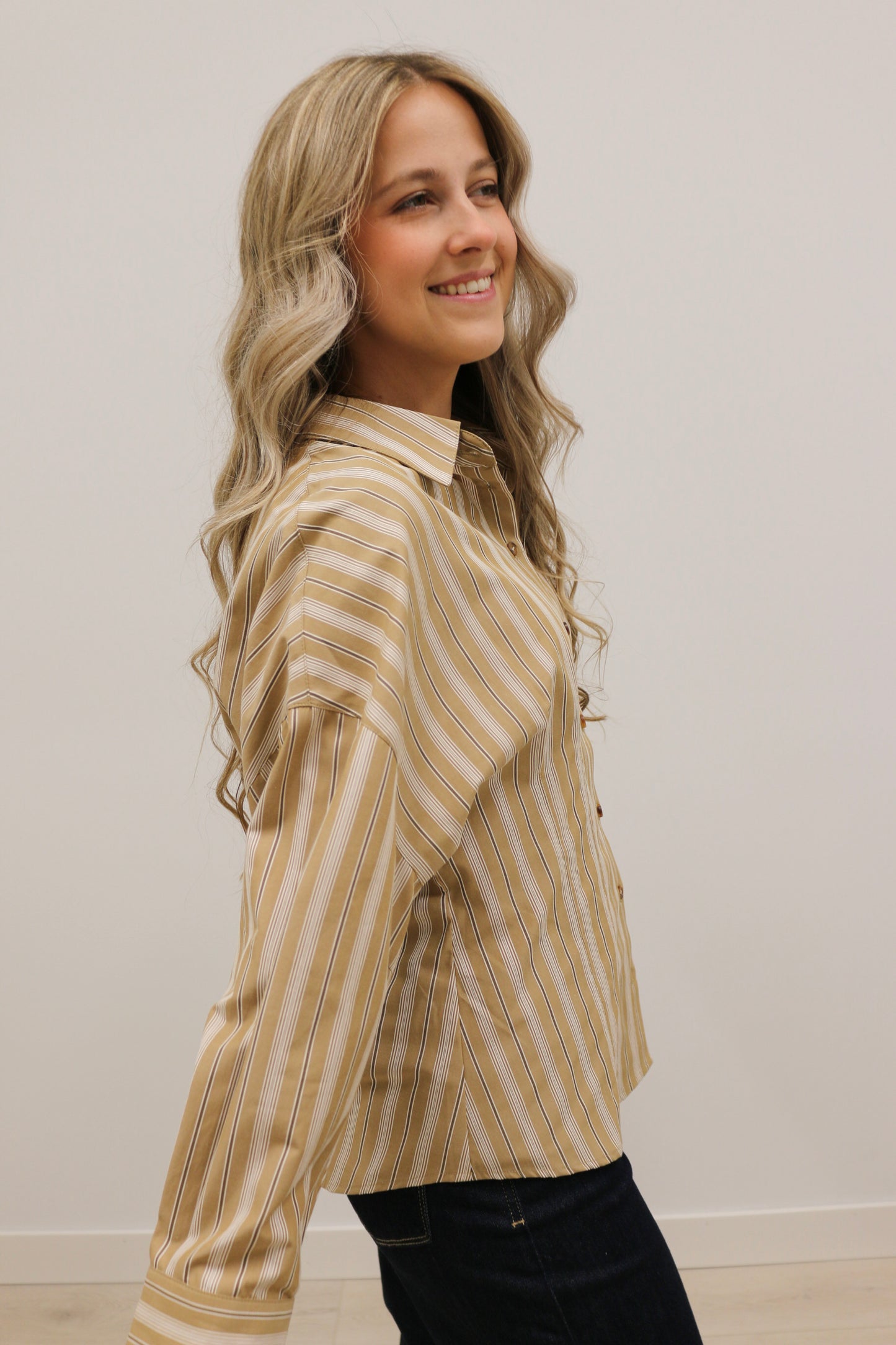 Soho Slim Fit Stripe Collared Button Up - Tan Multi
