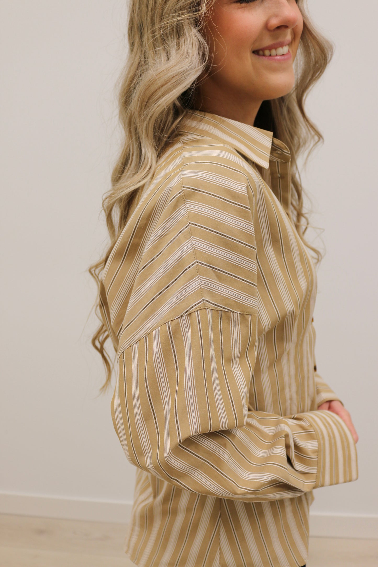 Soho Slim Fit Stripe Collared Button Up - Tan Multi