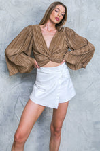 Load image into Gallery viewer, zSALE Sophia Plisse Pleated Deep V Twist Front Blouse - Bronze
