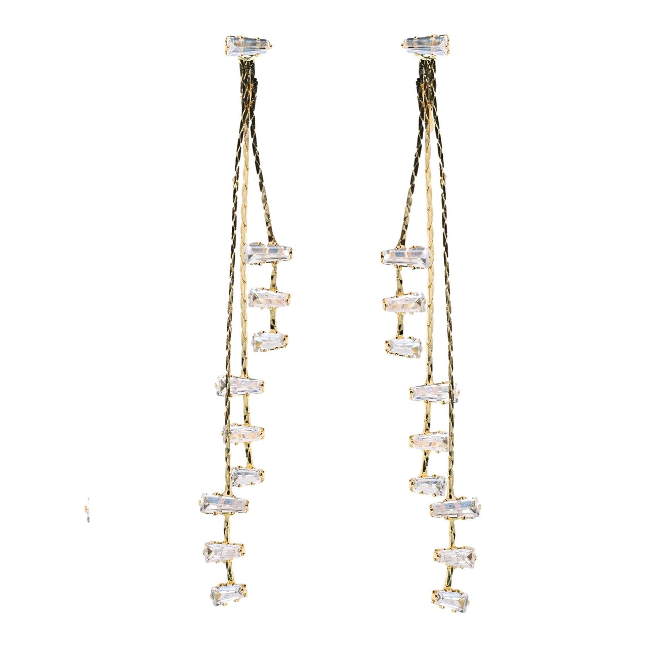 Cascading Diamond Tassel Statement Earrings - Gold Multi