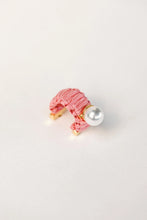 Load image into Gallery viewer, Mini Raffia and Pearl Huggie Hoop Earrings - Pink
