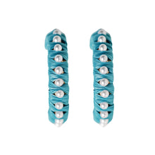 Load image into Gallery viewer, Studded Pearl Raffia Statement Hoop Earrings - Cornflower Blue

