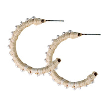 Load image into Gallery viewer, Studded Pearl Raffia Statement Hoop Earrings - Natural
