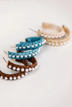 Load image into Gallery viewer, Studded Pearl Raffia Statement Hoop Earrings - Cornflower Blue
