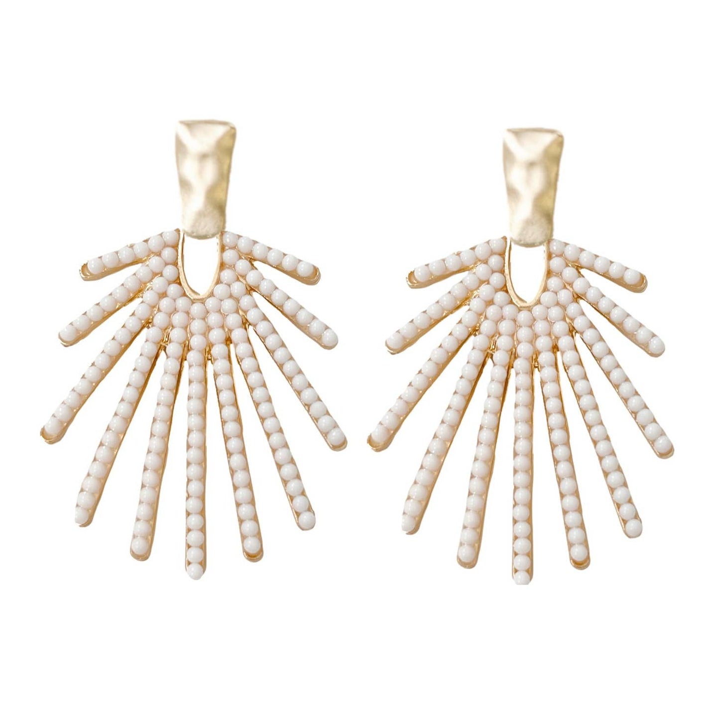 Hammered Gold Sunburst Drop Earrings - White