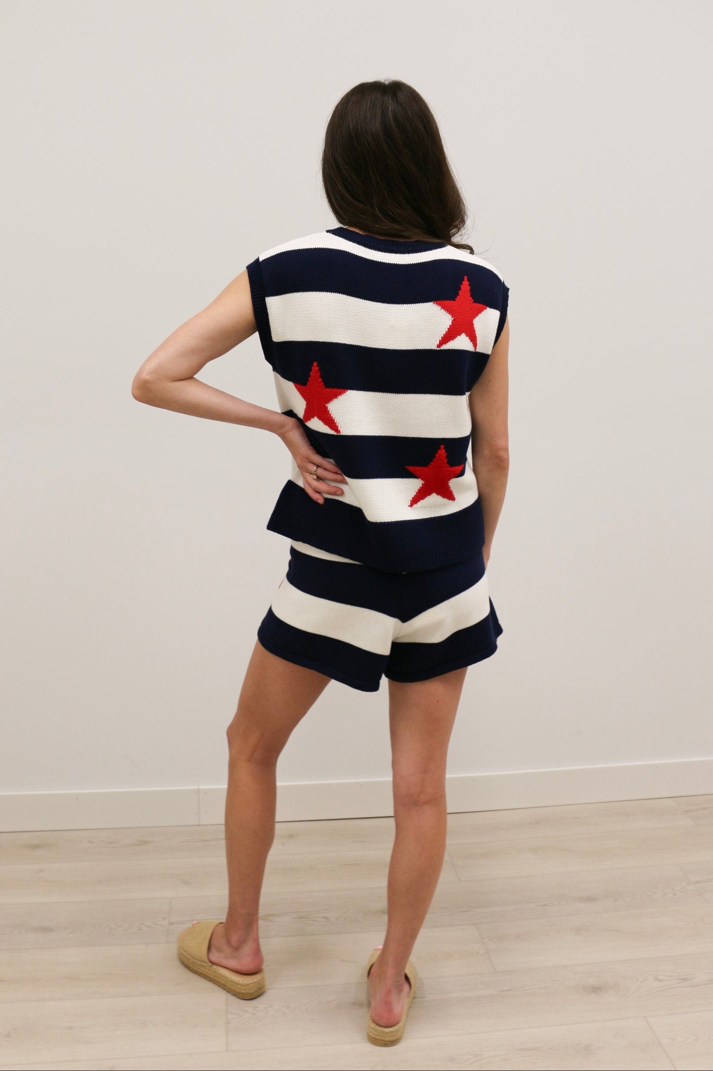 Stars Striped Americana Relaxed Knit Top - Blue Red Multi