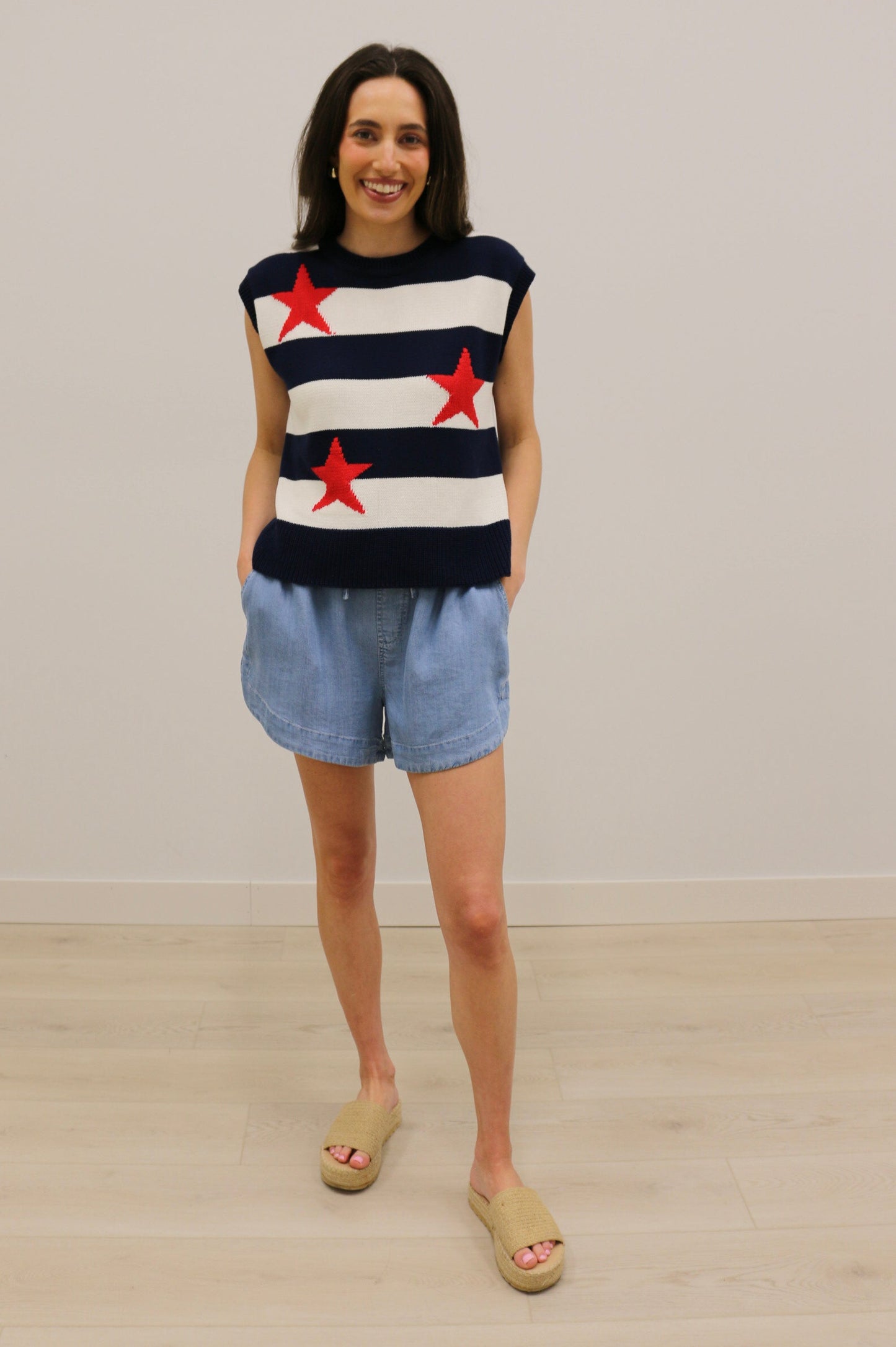 Stars Striped Americana Relaxed Knit Top - Blue Red Multi