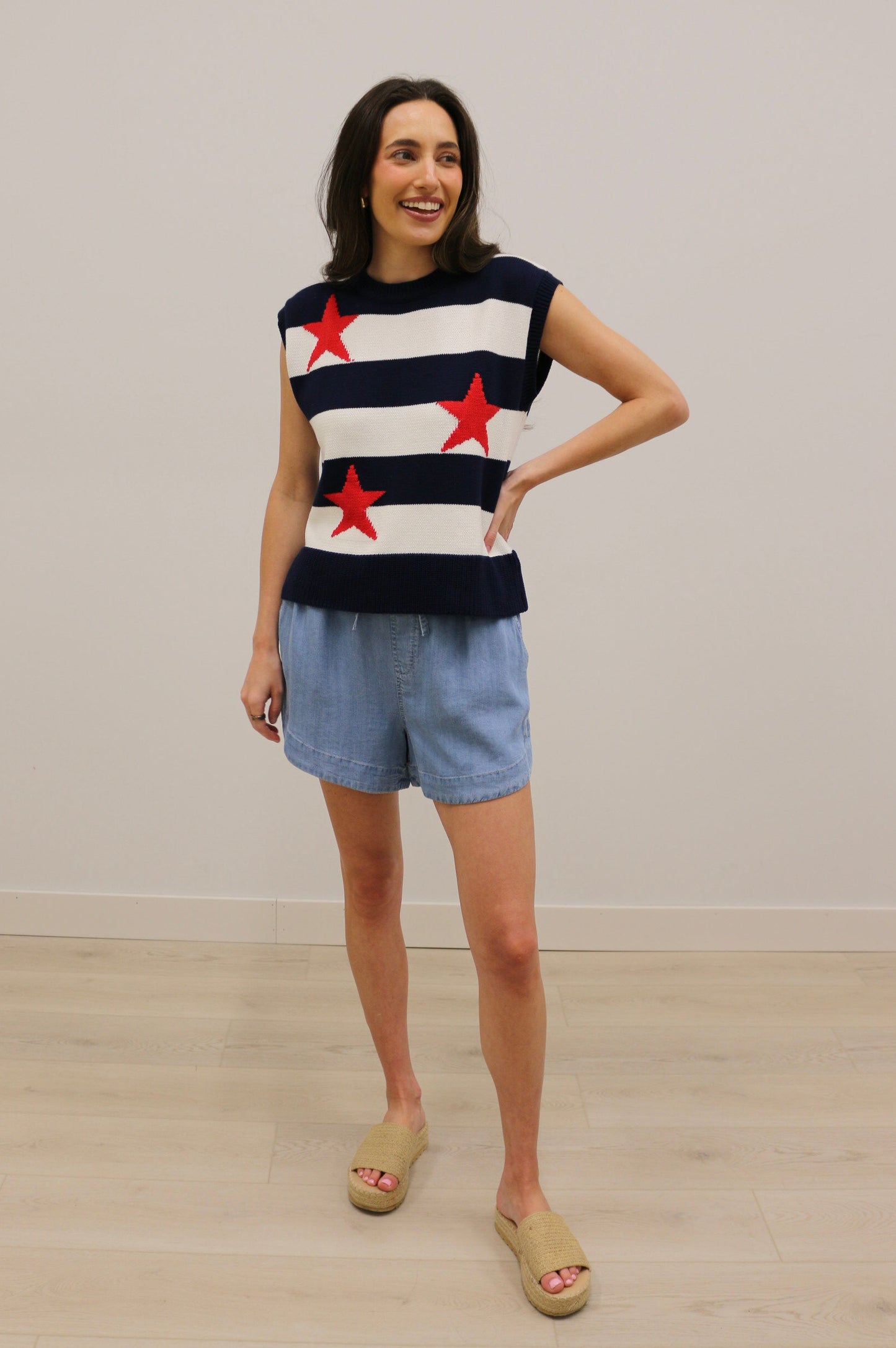 Stars Striped Americana Relaxed Knit Top - Blue Red Multi