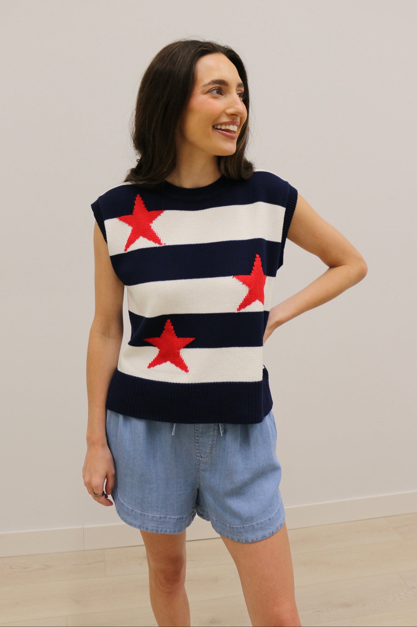 Stars Striped Americana Relaxed Knit Top - Blue Red Multi