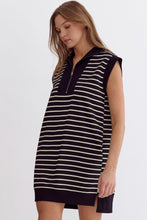 Load image into Gallery viewer, Steffi Half Zip Stripe Cap Sleeve Stripe Knit Mini Dress - Black
