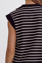 Load image into Gallery viewer, Steffi Half Zip Stripe Cap Sleeve Stripe Knit Mini Dress - Black
