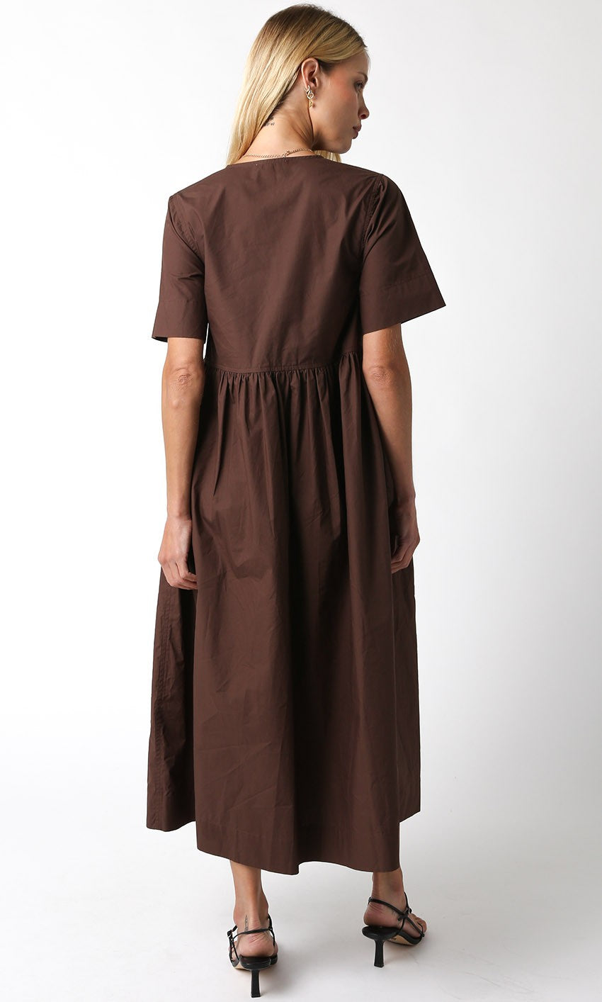Stella Bow Front Relaxed Fit Midi Dress - Chocolate Brown