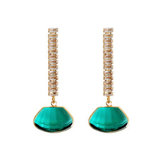 Load image into Gallery viewer, Swingy Diamond Drop Earrings - Emerald Green
