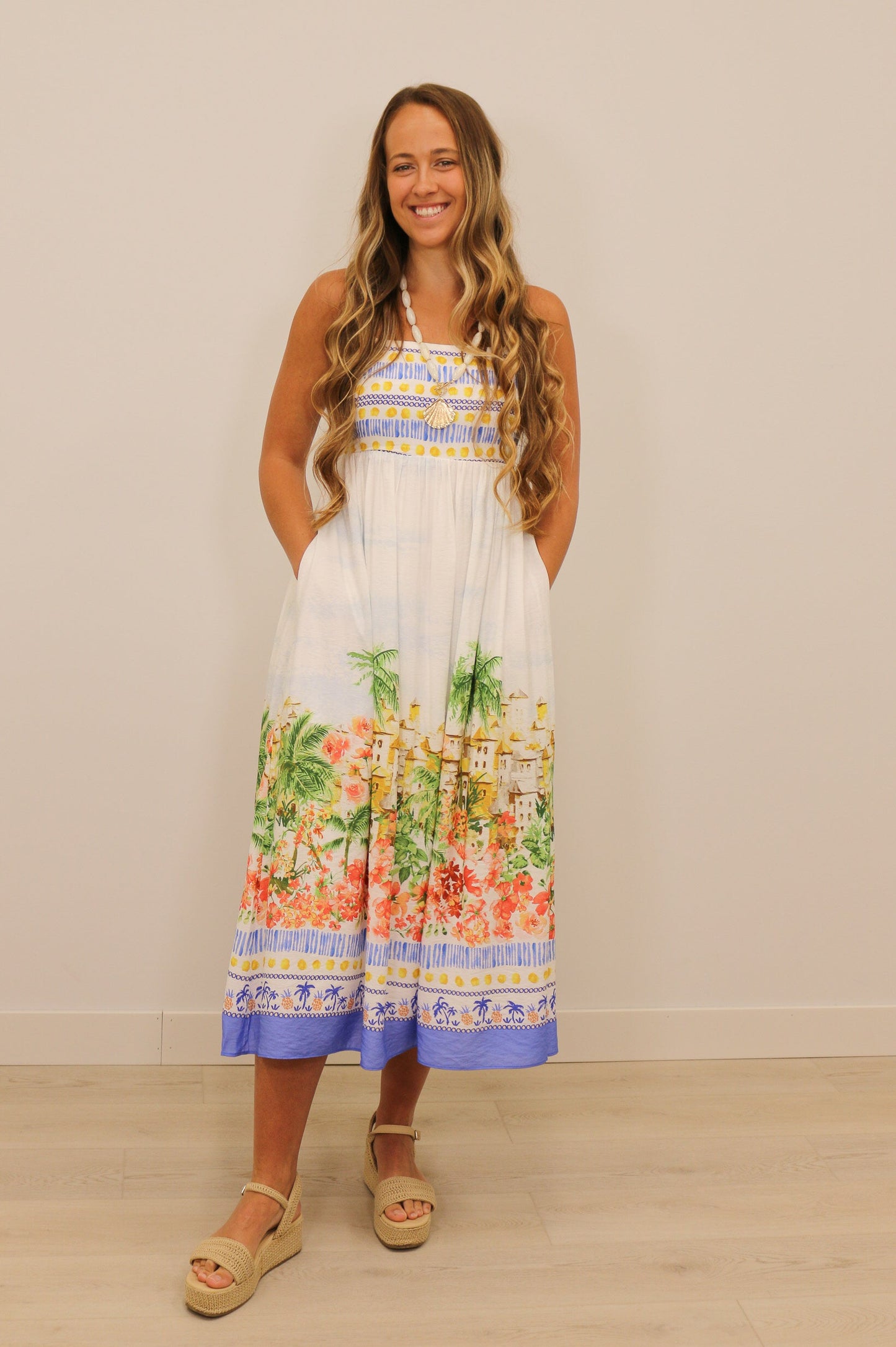 Talli Tropical Scenic Print Sleeveless Maxi Dress - Blue Multi