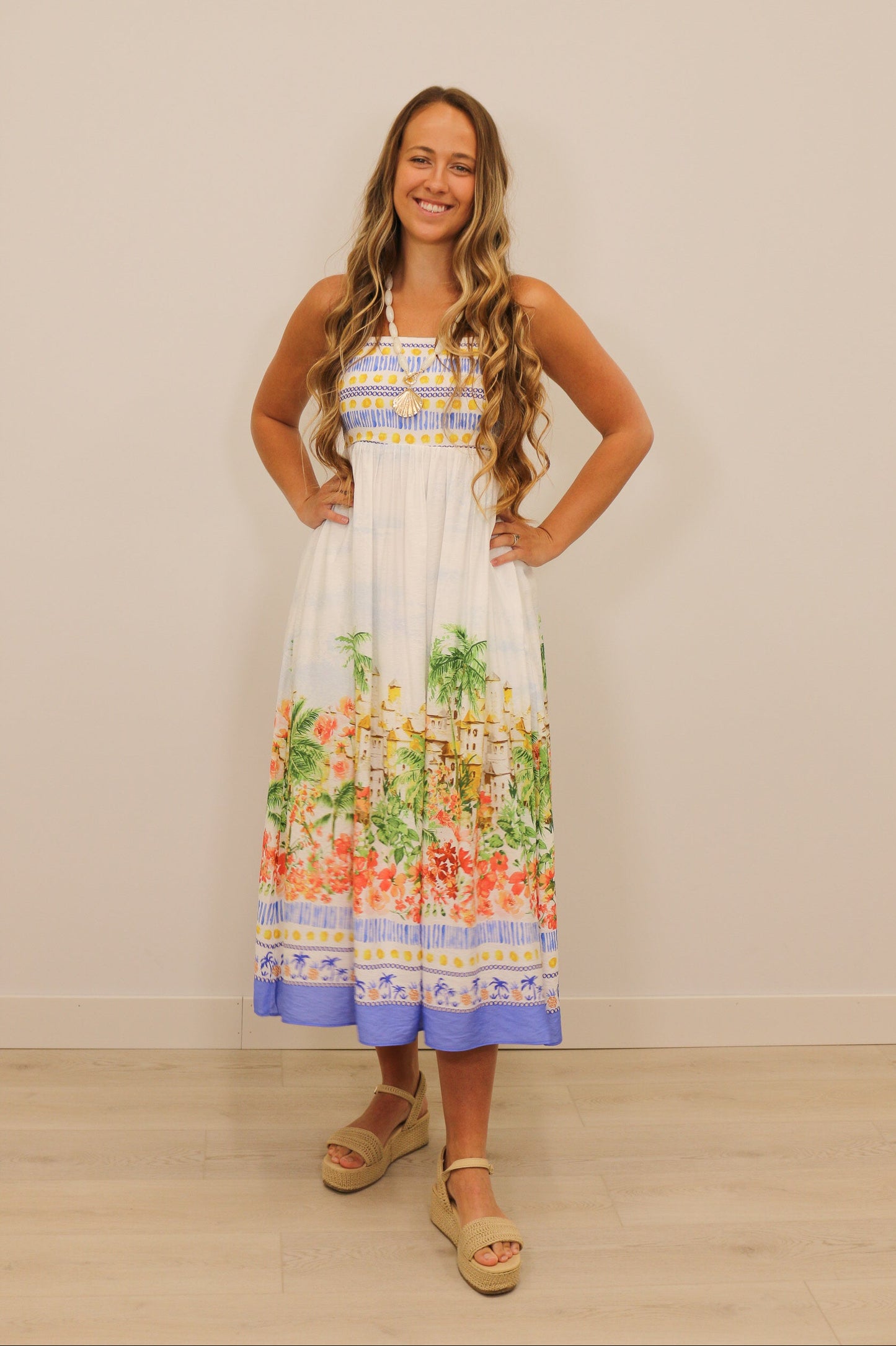 Talli Tropical Scenic Print Sleeveless Maxi Dress - Blue Multi