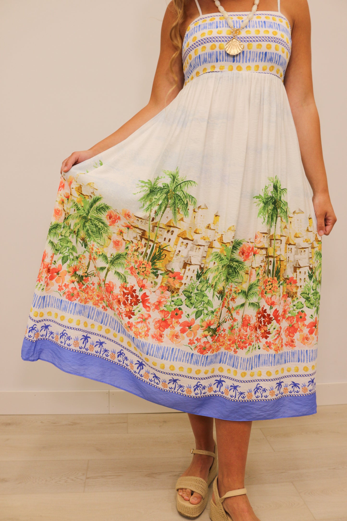 Talli Tropical Scenic Print Sleeveless Maxi Dress - Blue Multi